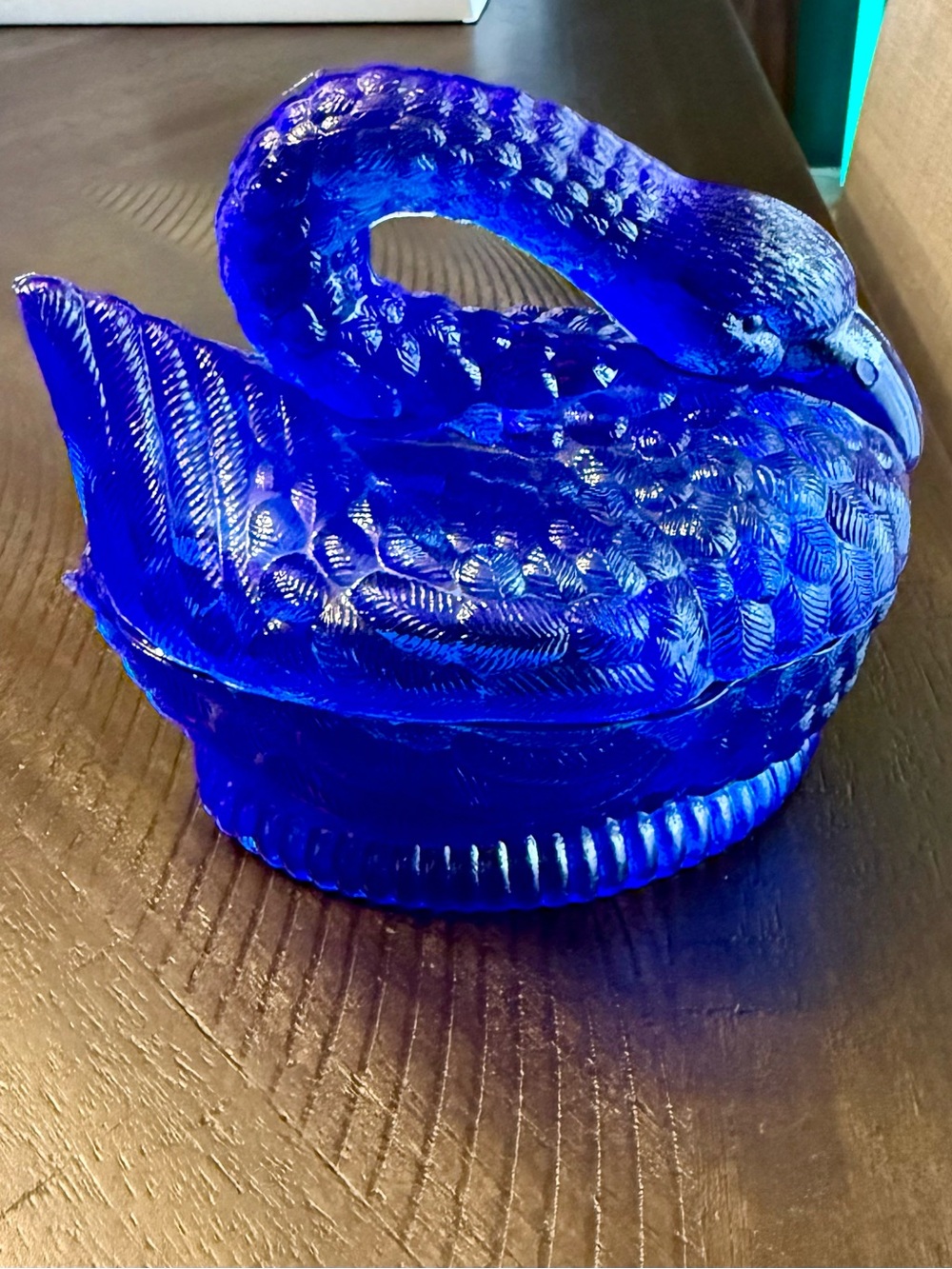 Vintage Cobalt Blue Glass Swan on Nest Covered Candy Dish-Hsinchu Glass